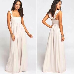 Show Me Your Mumu June Ruffle‎ Maxi Dress Bridesmaid, Prom Gown Size XL Beige